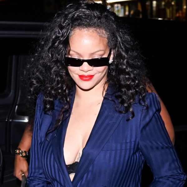Rihanna Goes Shirtless Under Suit Jacket for Celine Dion’s Paris Concert