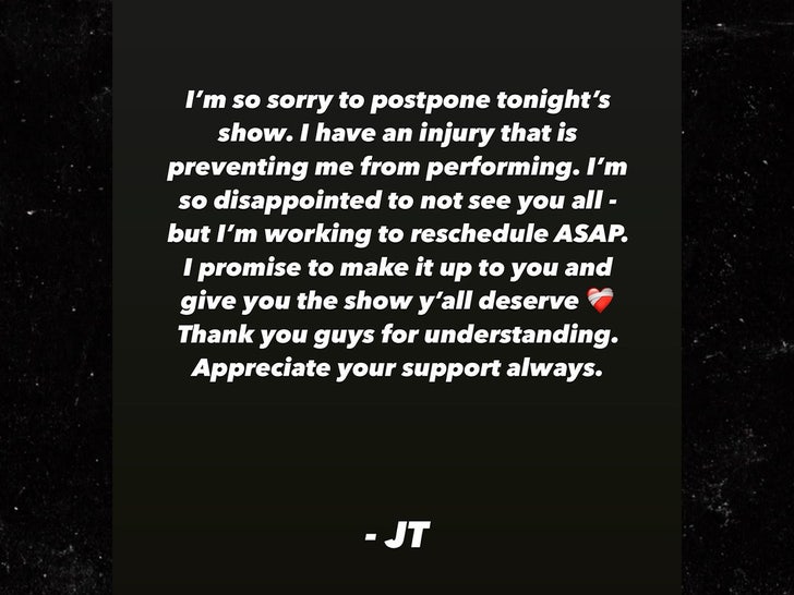 Justin Timberlake instagram post postponement announcement