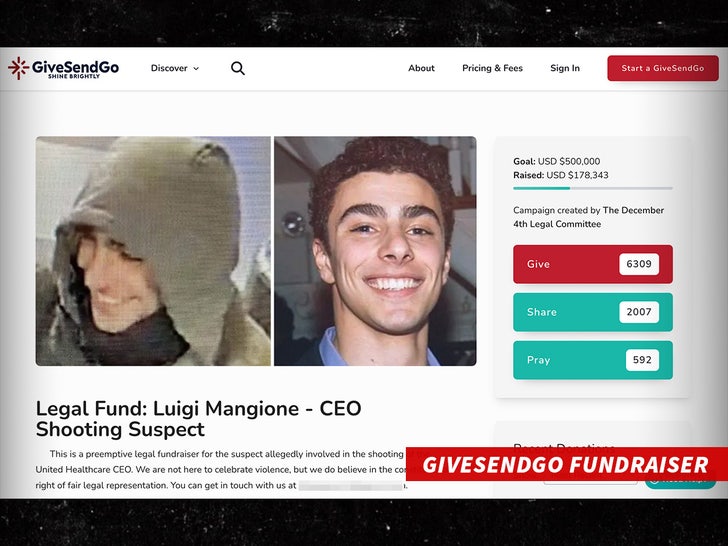 GiveSendGo Fundraiser luigi mangione