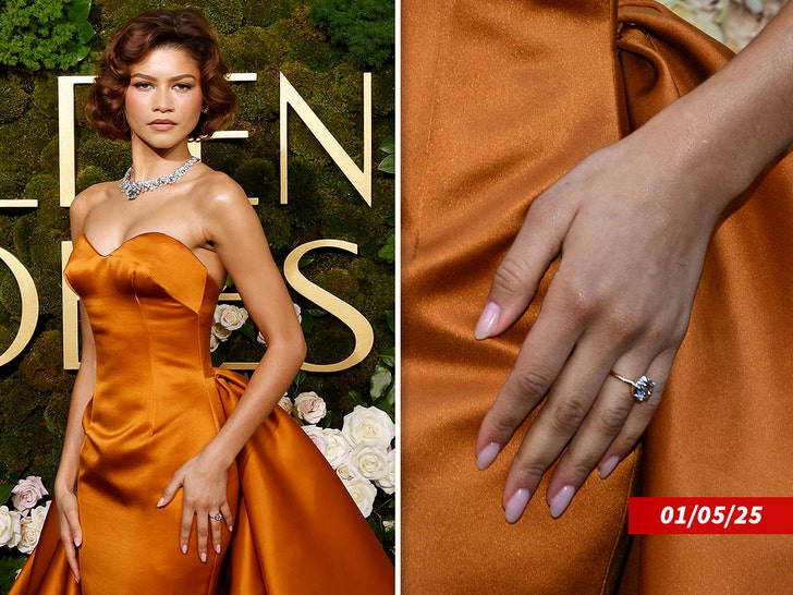 Zendaya Tom Holland engaged golden globes engagement ring