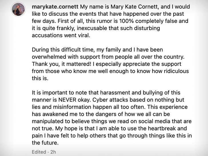 Mary Kate Cornett statement instagram