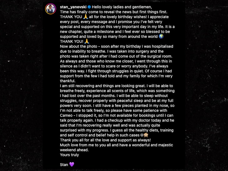 Stan Yanevski surgery caption instagram