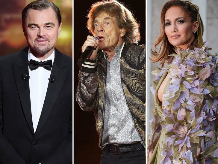 mick jagger, leo dicaprio, and jlo getty