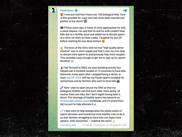 Pavel Durov billionaire 100 kids telegram