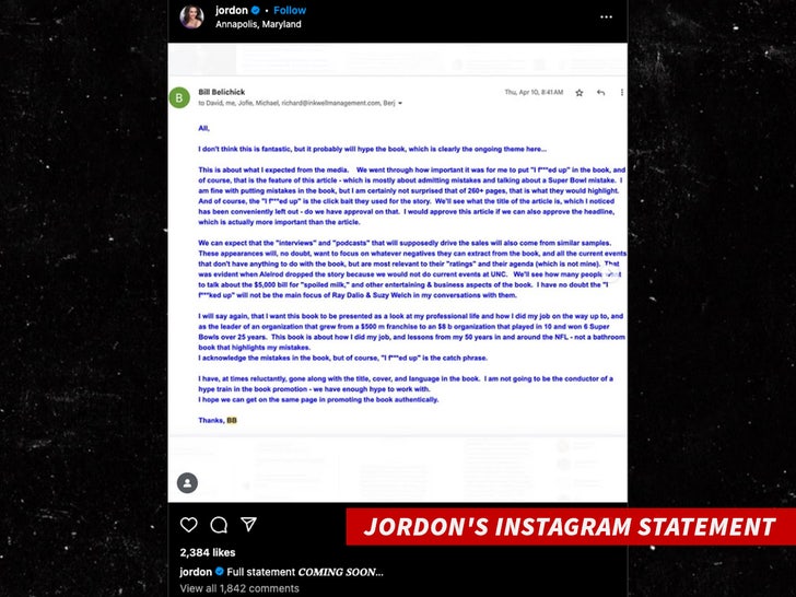 bill belichick jordon hudson book statement sub instagram swipe 3
