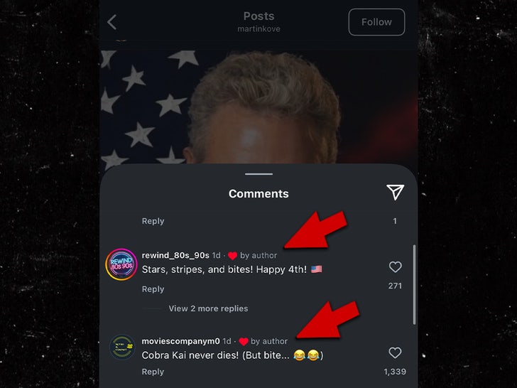 martin kove liking comments sub instagram 2