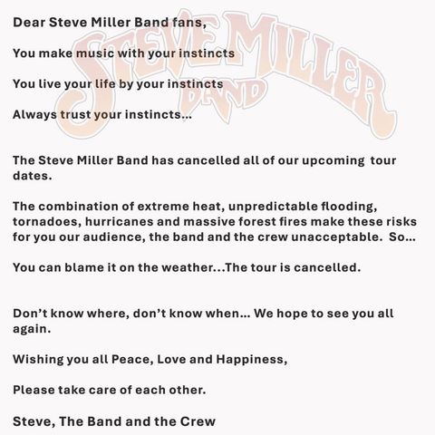 steve miller steve miller/Facebook Steve Miller Band announcement