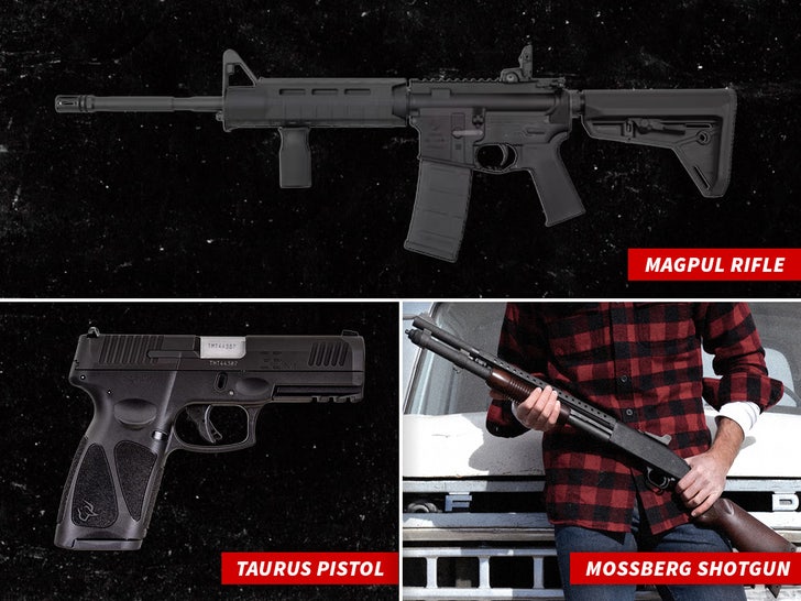 Taurus semiautomatic pistol, a Mossberg shotgun, and a Magpul semiautomatic rifle Mossberg Taurus midway usa composite sub swipe 