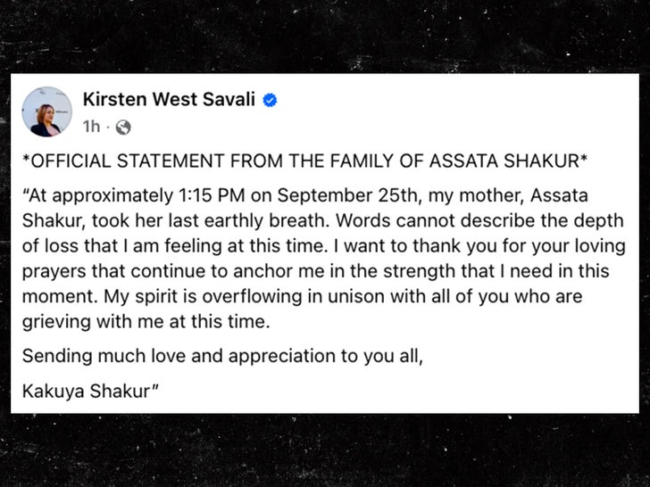 Assata Shakur facebook post death statement