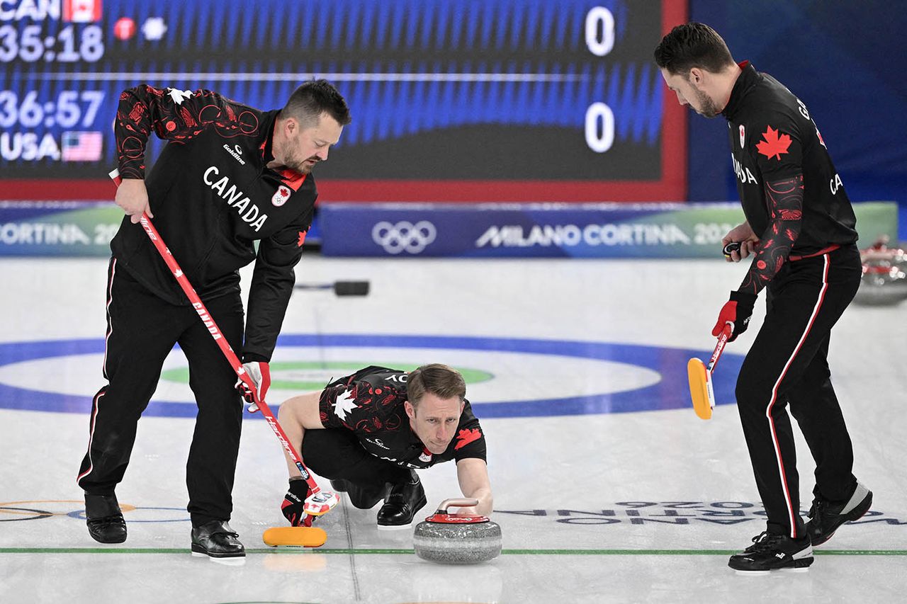 Team Canada men on Feb. 13, 2026 in Cortina d'Ampezzo, Italy Tiziana FABI / AFP via Getty 