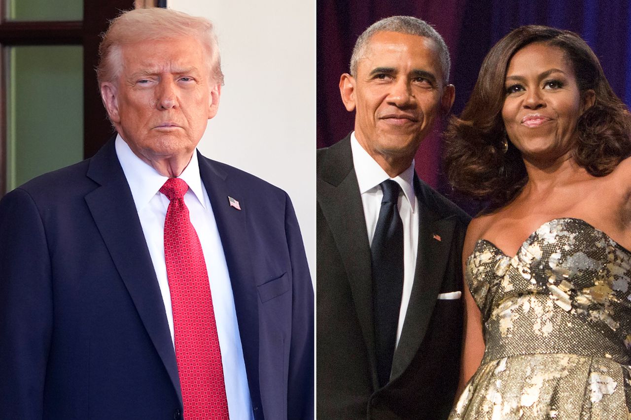 Donald Trump; Barack Obama and Michelle Obama Donald Trump, Barack and Michelle Obama Kevin Dietsch/Getty; CHRIS KLEPONIS/AFP via Getty