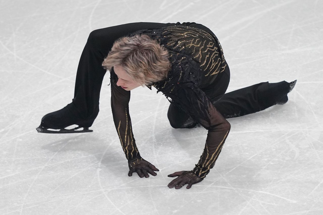 Ilia Malinin (USA) competes during the Men's Single Free Skating Figure Skating competition on Day 7 of the Milano Cortina 2026 Winter Olympic games at Milano Ice Skating Arena on February 13, 2026 in Milan, Italy. Ilia Malinin falls during his final figure skating competition at the Milan Winter Olympics on Feb. 13. Ulrik Pedersen/NurPhoto via Getty