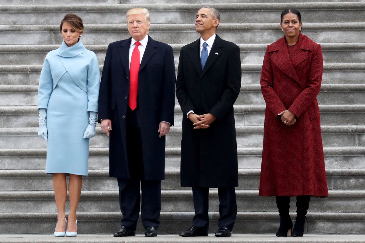 President Donald Trump and former president Barack Obama with first ladies Michelle Obama and Melania Rob Carr/Getty