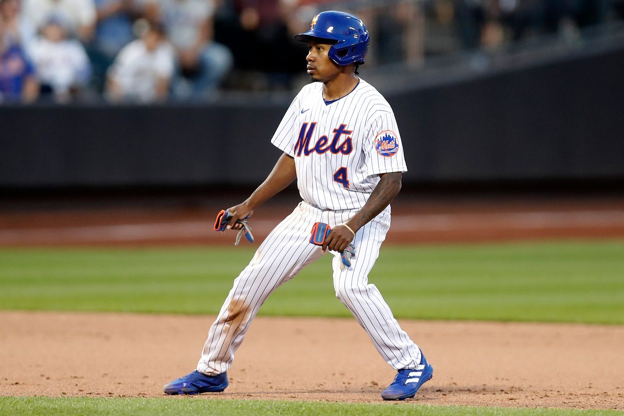 Terrance Gore #4 of the New York Mets in action against the Los Angeles Dodgers at Citi Field on September 01, 2022 in New York City. The Mets defeated the Dodgers 5-3. Terrance Gore during a game against the Los Angeles Dodgers at Citi Field on Sept. 1, 2022 in New York City Jim McIsaac/Getty