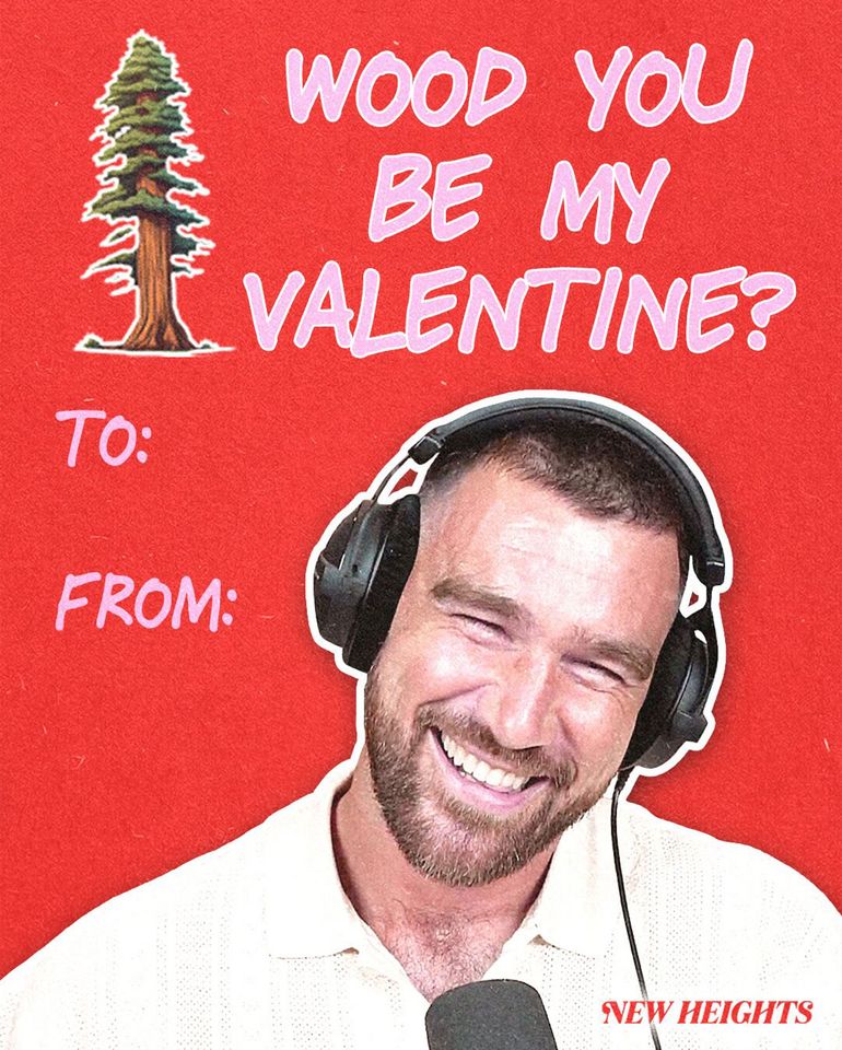 Travis Kelce Taylor Swift 'New Heights' podcast Valentine's Day card New Heights/Instagram