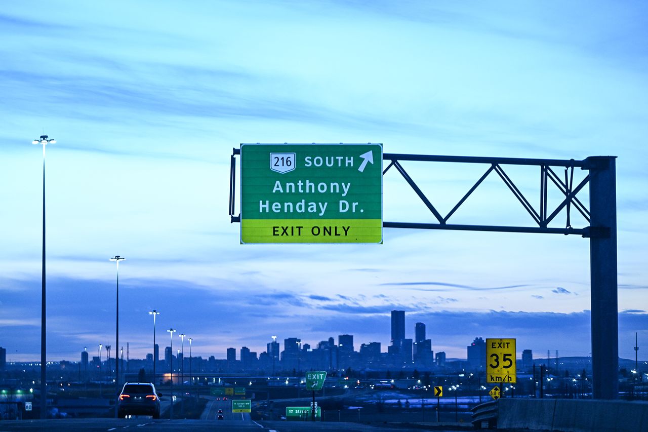 Edmonton's downtown skyline as seen from Anthony Henday Drive in Edmonton, Alberta, Canada Stock image of Edmonton's downtown skyline Artur Widak/NurPhoto via Getty