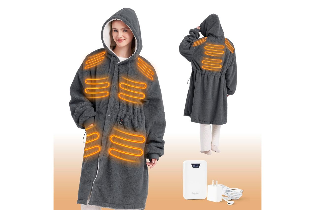 Bedsure Portable Heated Wearable Blanket Hoodie Faux Cashmere Electric Blanket Credit: Amazon