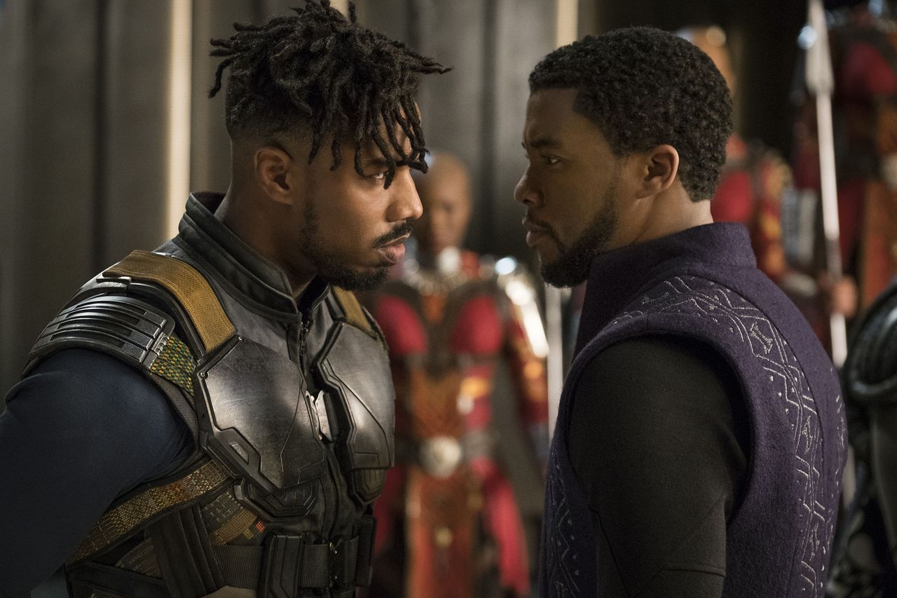 Michael B. Jordan and Chadwick Boseman in 'Black Panther'. Michael B. Jordan and Chadwick Boseman in 'Black Panther' Marvel/Disney/Kobal/Shutterstock