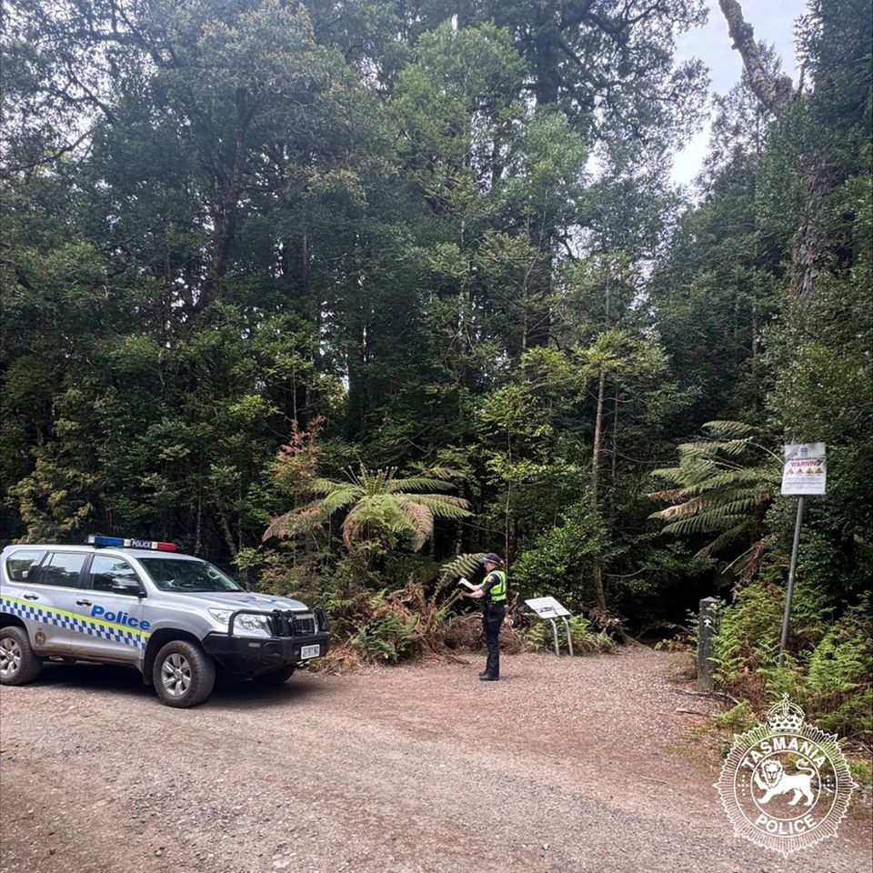 Search efforts near Philosopher Falls in December 2025. Tasmania Police Facebook