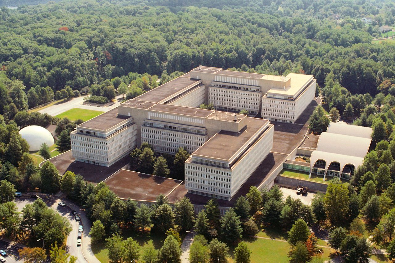 Aerial view of a government building in a city, CIA headquarters, Virginia, USA The CIA headquarters in Virginia. Glowimages/Getty