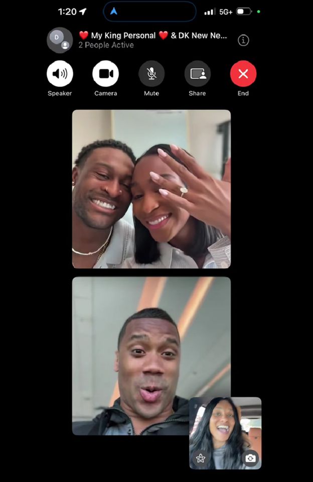 Ciara and Russell Wilson celebrate on FaceTime with friends Normani and DK Metcalf after the latter's engagement Ciara/TikTok