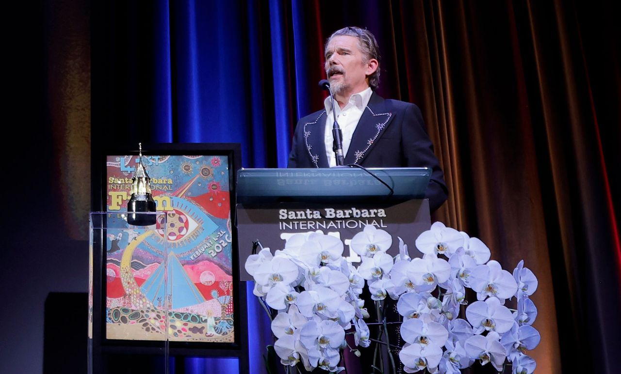 Ethan Hawke accepts the American Riviera Award at the SBIFF on Feb. 6  Tibrina Hobson/Getty