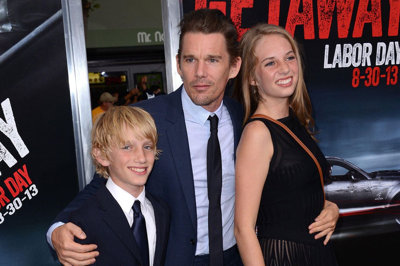 Ethan Hawke with kids Levon and Maya Hawke in 2013 Alamy