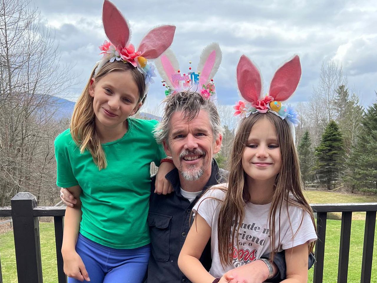 Ethan Hawke with his two youngest daughters Ethan Hawke Instagram