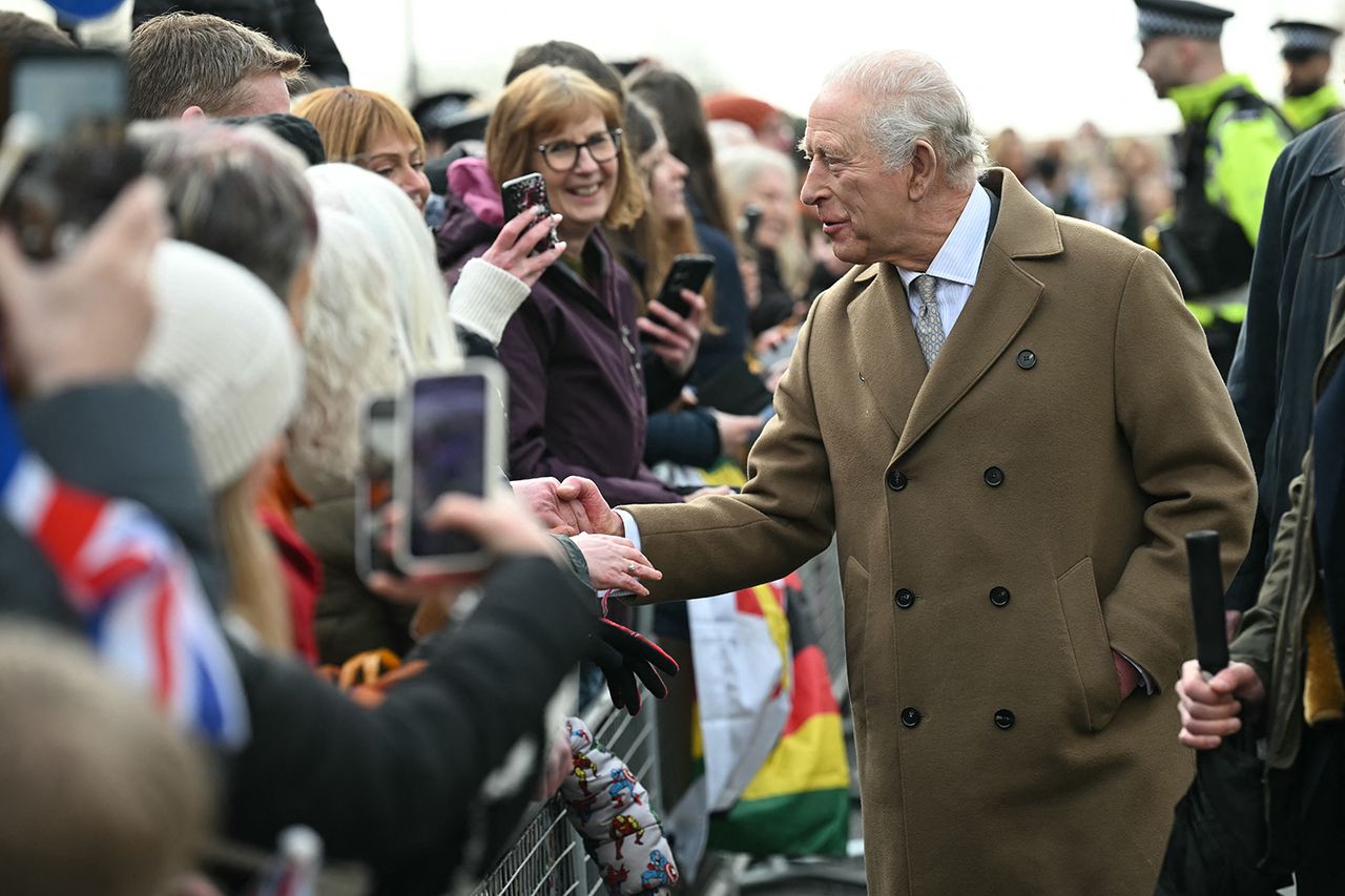 King Charles greeting the crowd at Clitheroe, Lancashire, England on Feb. 9, 2026 Paul ELLIS / POOL / AFP via Getty