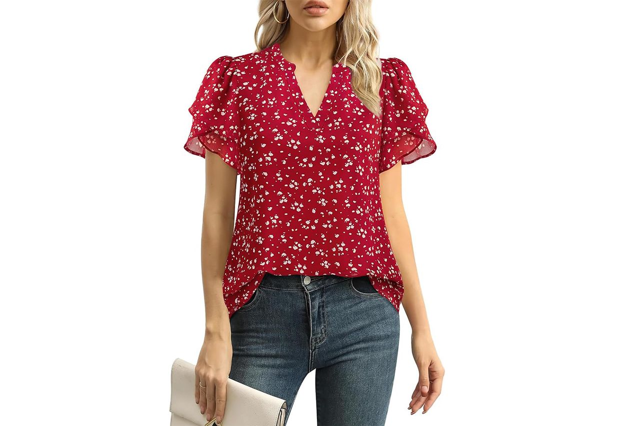 Lotusmile Womens Dressy Chiffon Blouses Summer Puff Petal Short Sleeve Amazon