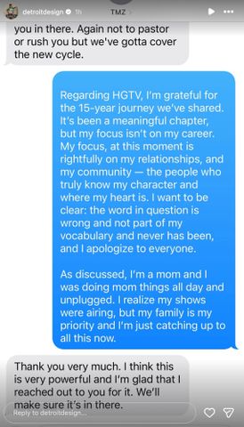 Nicole Curtis shares screenshot of conversation with TMZ Nicole Curtis/Instagram