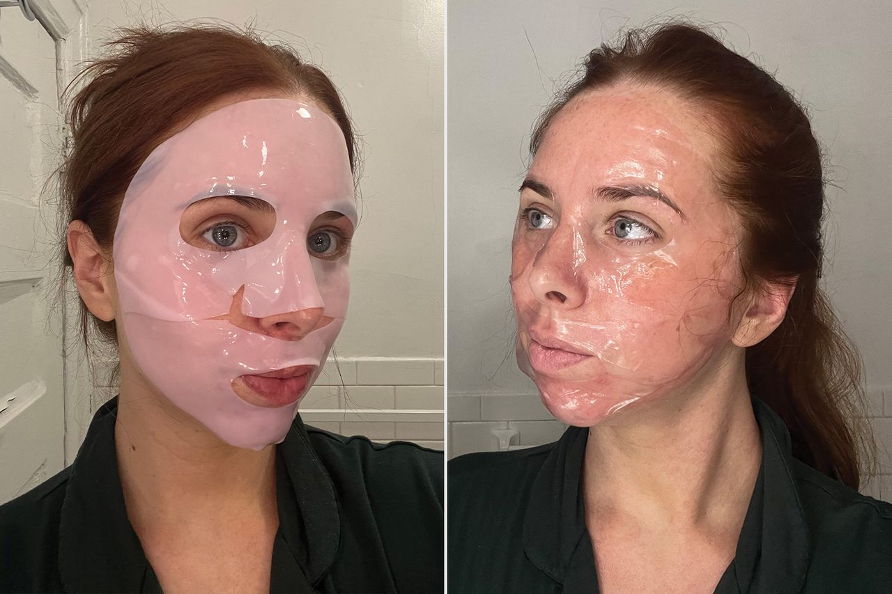 person showing results on using popular face mask medicube People