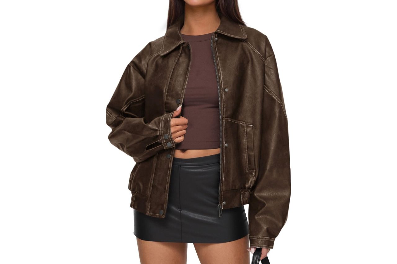 Prettygarden Faux Leather Jacket Women Bomber Motorcycle Zip Up Jackets Credit: Amazon