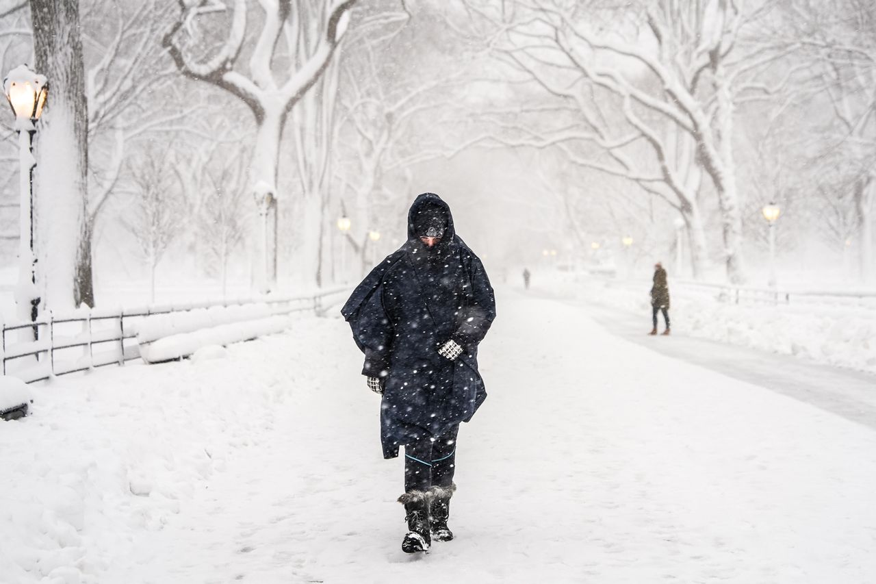 A woman walks past through the snow in Central Park on February 23, 2026 in New York City.Credit: Ryan Murphy/Getty