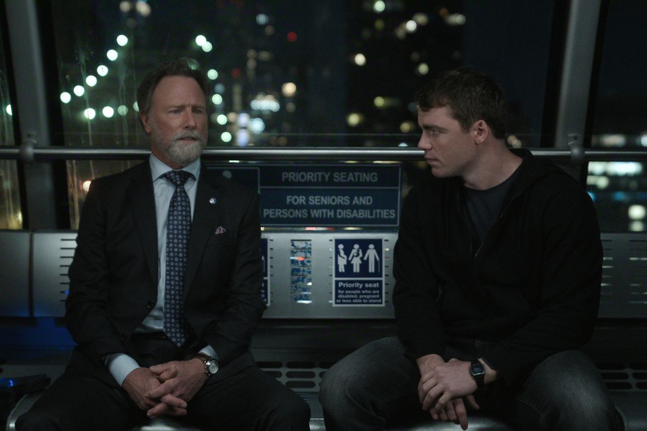 Louis Herthum as Jacob Monroe and Gabriel Basso as Peter Sutherland in 'The Night Agent' Netflix