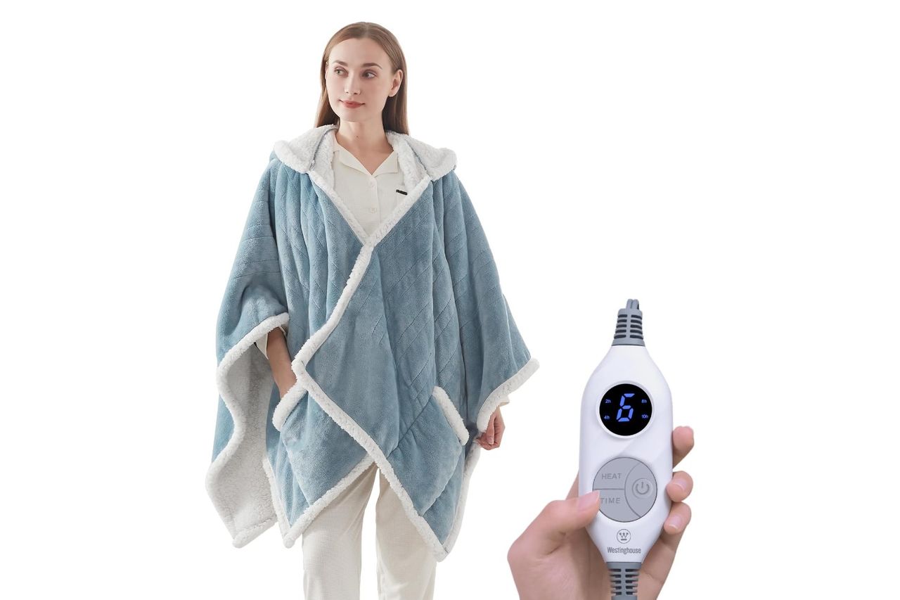 Westinghouse Wearable Heated Throw Blanket Electric Heated Wrap Poncho Shawl With Pockets Credit: Amazon