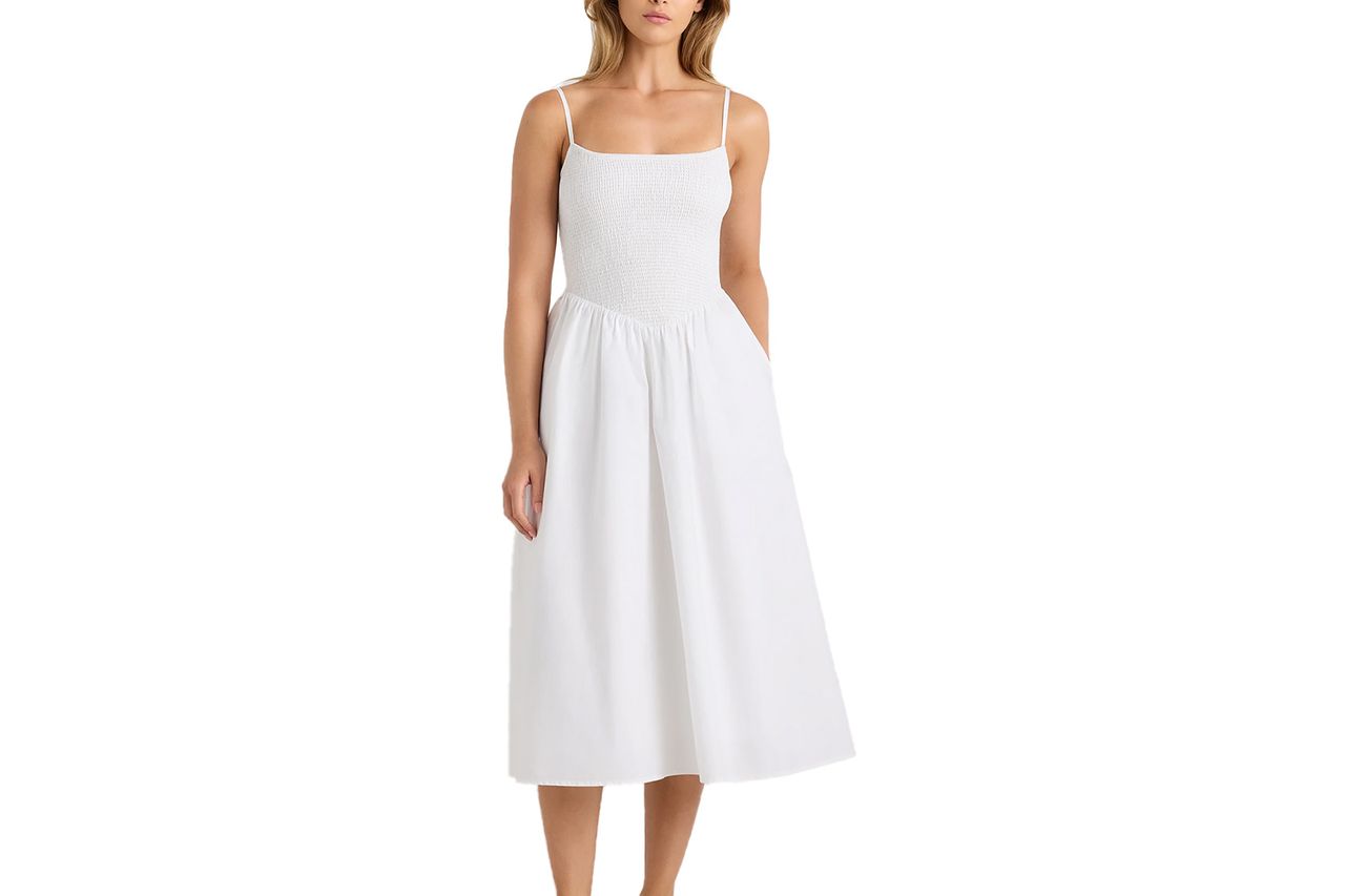 100% Organic Cotton Poplin Drop Waist Midi Dress Credit: Quince