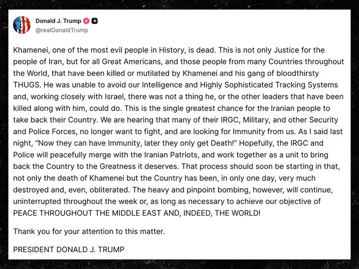 Ali Khamenei donald trump truth social