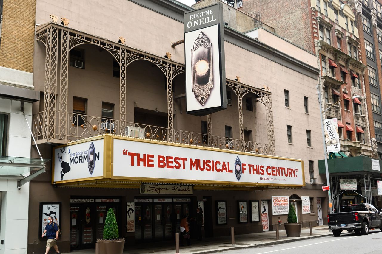 The Book of Mormon musical at the Eugene O'Neill Theatre 'The Book of Mormon' marquee at the Eugene O'Neill Theatre in August 2020Credit: Noam Galai/Getty