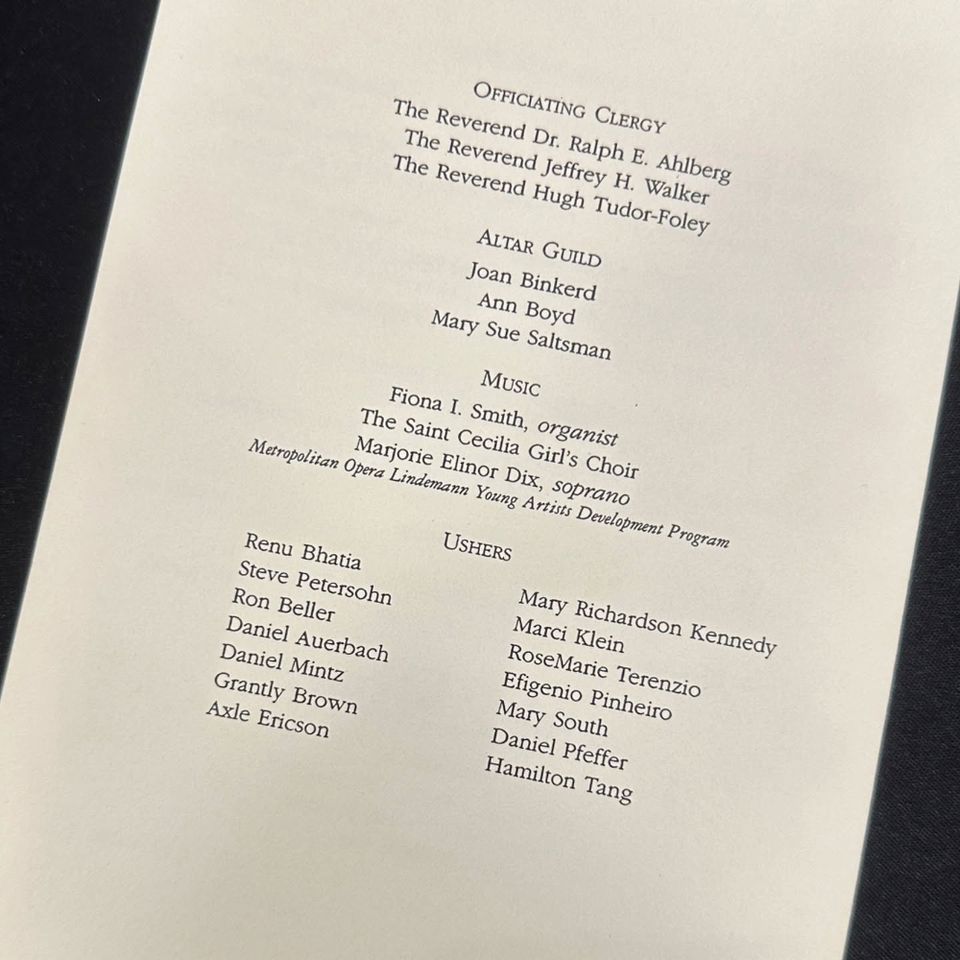 Church Where Memorial Service for JFK JR., Carolyn Bessette and Sister Lauren Took Place in 1999 Shares Program The back of the 1999 memorial service programCredit: Christ Church Greenwich/Instagram