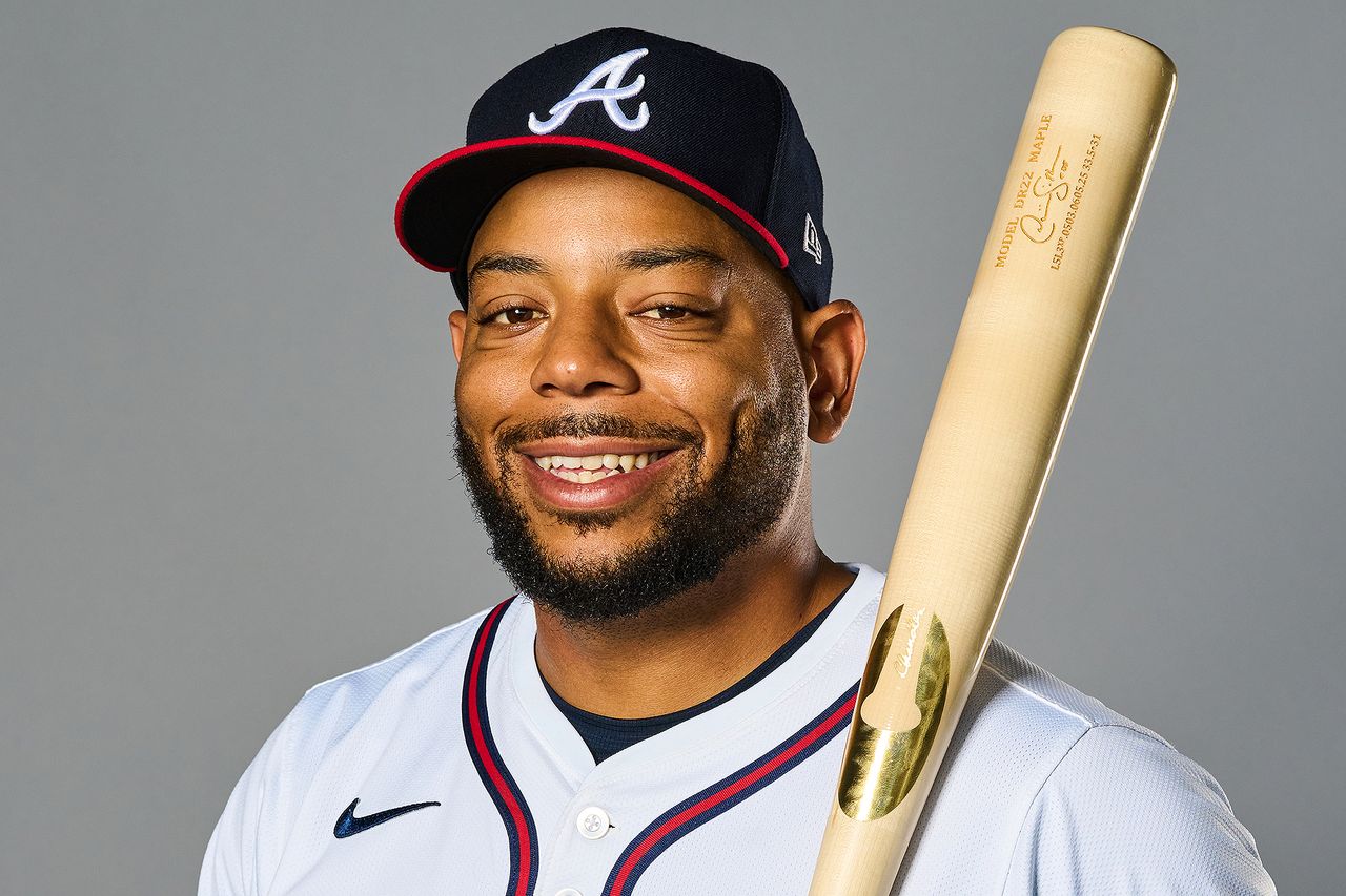 NORTH PORT, FL - FEBRUARY 20: Dominic Smith #8 of the Atlanta Braves poses for a photo during the Atlanta Braves photo day at CoolToday Park on Friday, February 20, 2026 in North Port, Florida. Dominic Smith.Credit: Daniel Shirey/MLB Photos via Getty