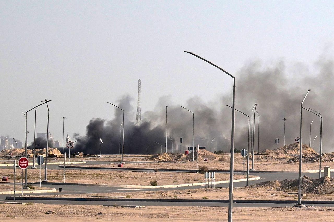 Iranian strike in the area where the US Embassy is located in Kuwait CityCredit: AFP via Getty
