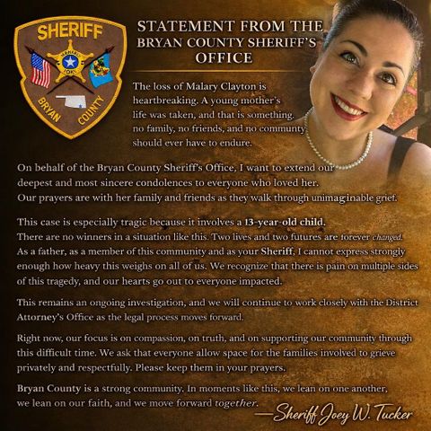 Statement on Malary ClaytonCredit: Bryan County Sheriff's Office/Facebook
