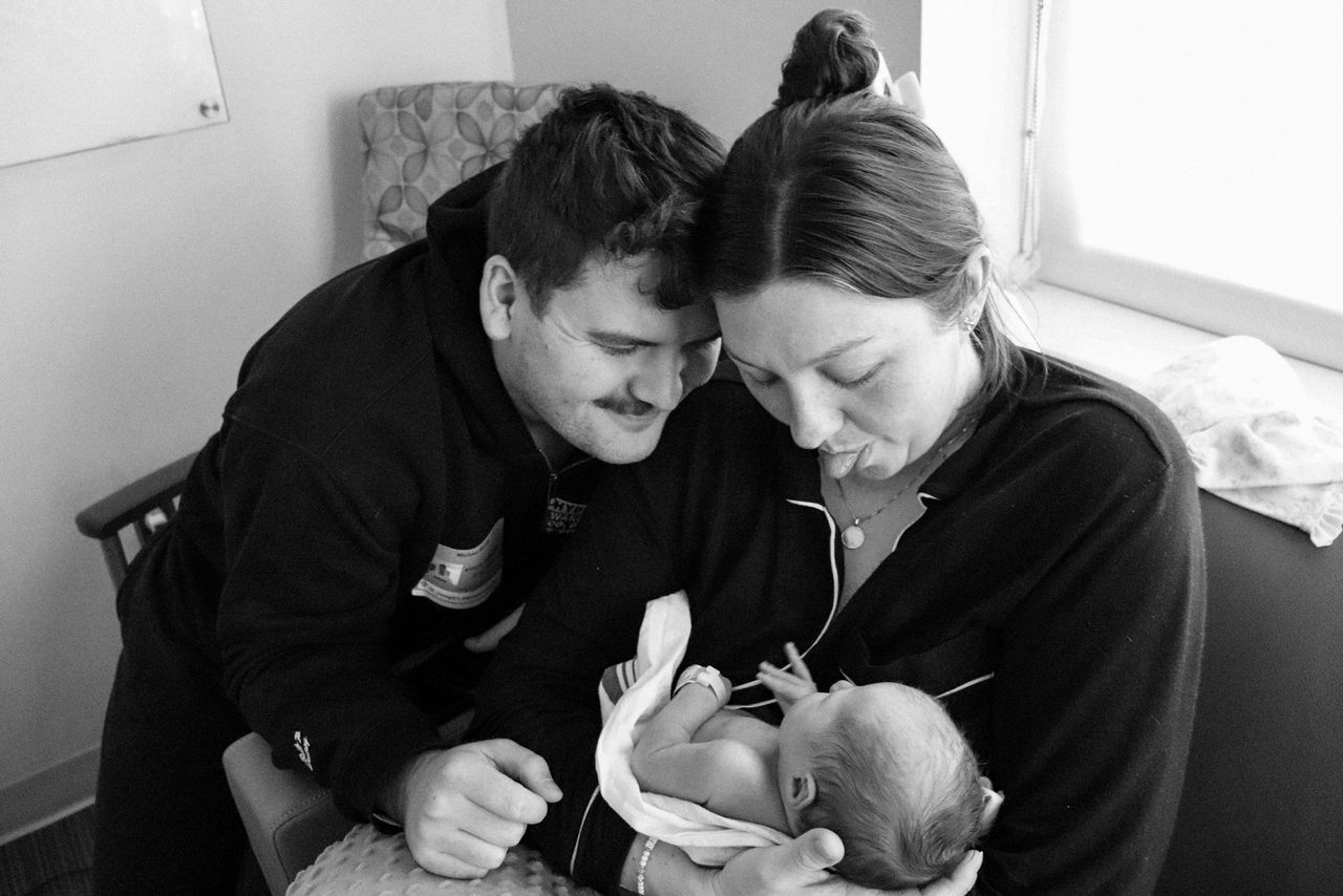 Man meets baby wearing jorts. Micael and Molly BarnesCredit: Courtesy of Molly Barnes