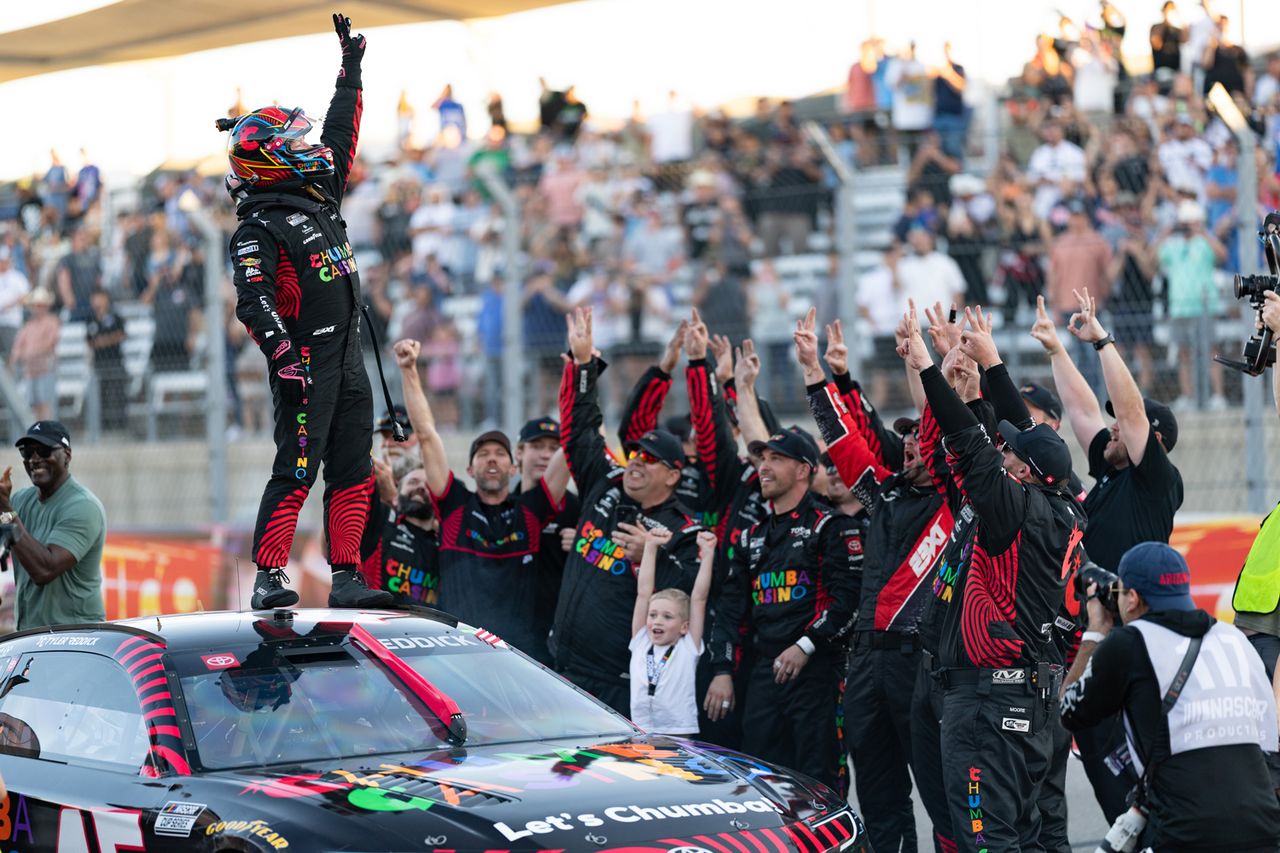 Tyler Reddick celebrates his win at the NASCAR Cup Series DuraMAX Texas Grand PrixCredit: Karl Anderson/Icon Sportswire via Getty