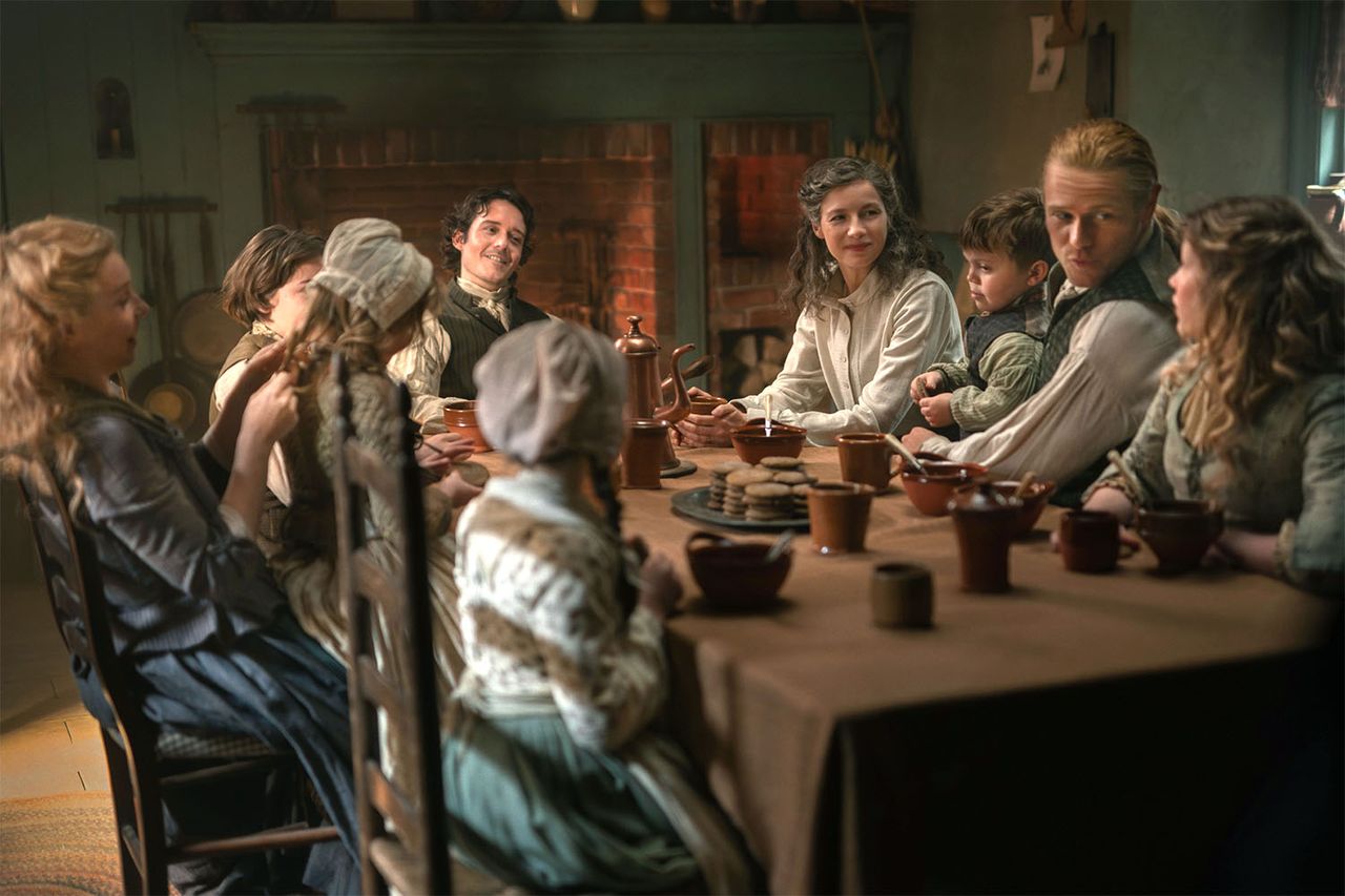 Caitríona Balfe, Sam Heughan, Florrie May Wilkinson, Lauren Lyle, César Domboy, Benjamin Moss, Lucy Jack and Kara CaldwellCredit: Robert Wilson/Starz