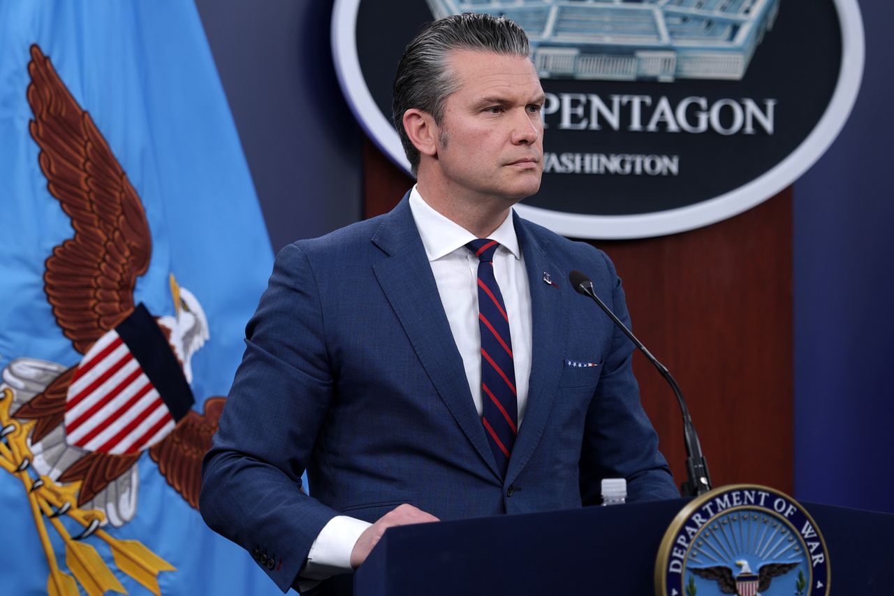 Defense Secretary Pete Hegseth takes questions at a March 2 press conferenceCredit: Alex Wong/Getty