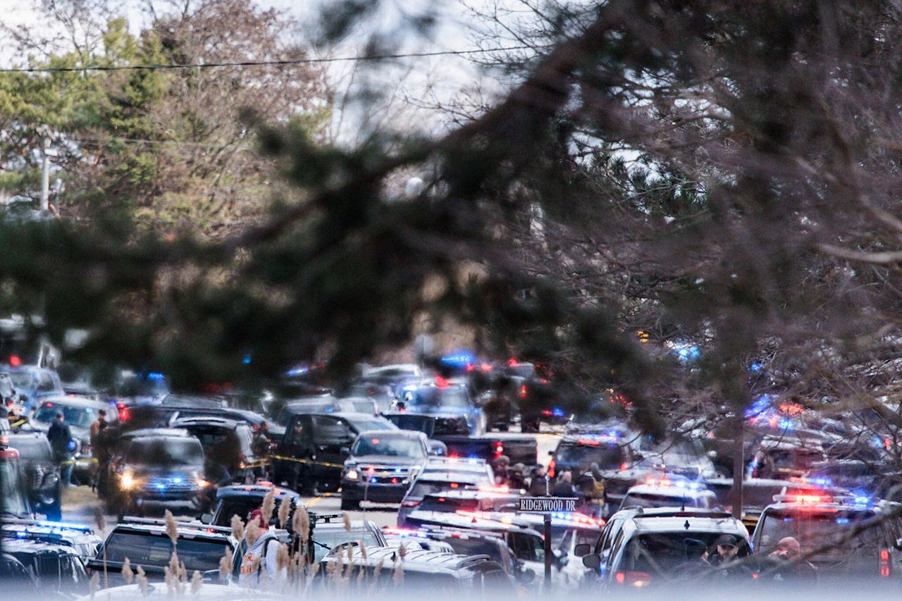 Police respond to the scene of a shooting at Temple Israel in West Bloomfield, Mich., on Thursday, March 12 2026.Credit: Jacob Hamilton/Ann Arbor News via AP