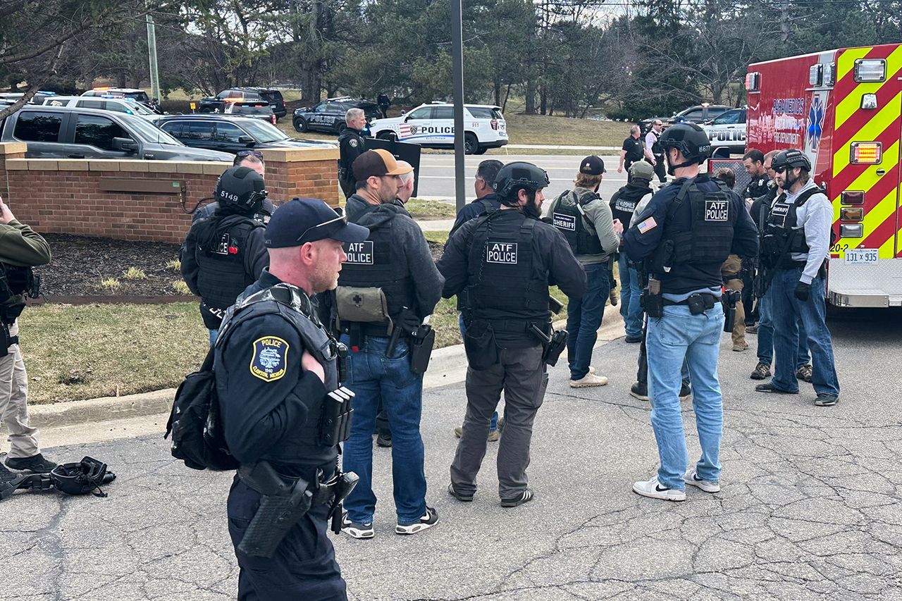 Law enforcement respond to a call at Temple Israel synagogue on Thursday, March 12, 2026, in West Bloomfield Township, Mich.Credit: AP Photo/Corey Williams