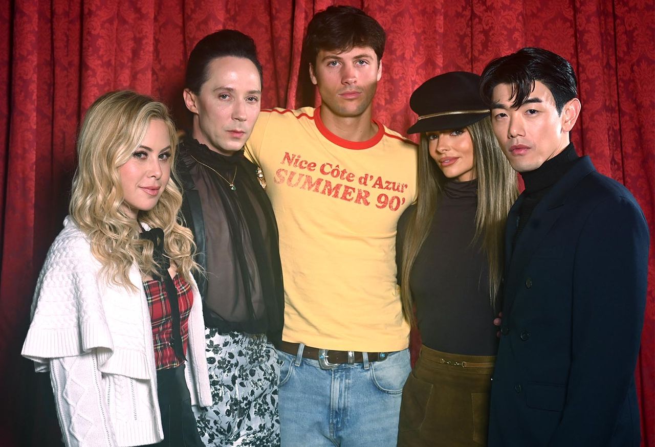 (Left t right) Tara Lipinski, Johnny Weir, Rob Rausch, Maura Higgins and Eric NamCredit: Euan Cherry/Peacock